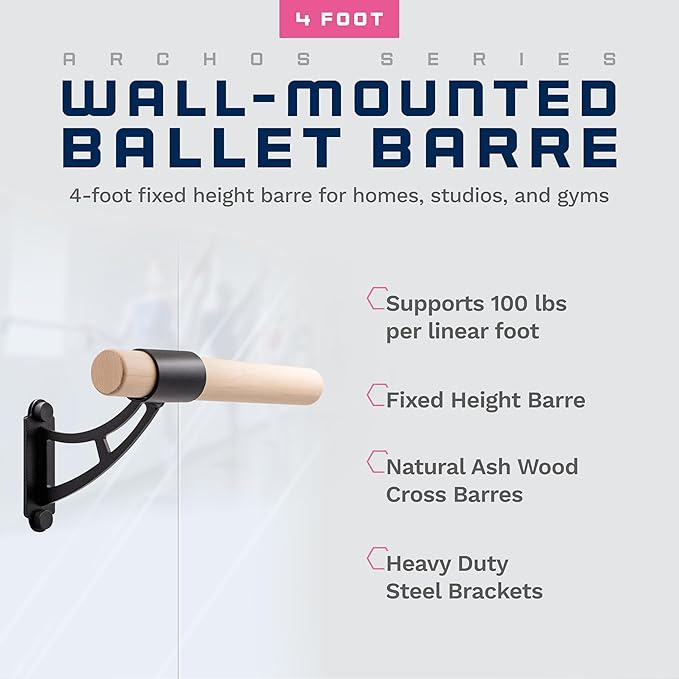 VITA Barre Wall-Mounted Single Ballet Barre, Archos, Wood | Fixed Height, Made in USA, Home, Studio or Gym Exercise Equipment for Kids & Adults | Dance, Fitness, Pilates