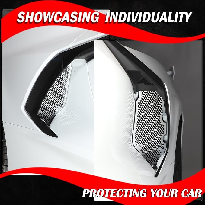 for Corvette C8 Side Intake Mesh Grilles Insert Set,Stainless Driver and Right Passenger Side Radiator Air Intake Vent Guards for Corvette C8 Stingray Z51 2020-2025 Accessories (Silver)