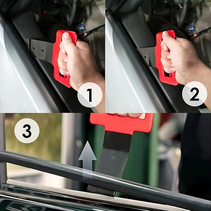 QMARK Window Belt Molding Remover Tool, Black Powder-Coated Metal with Red Soft Grip Handle, Universal Fit