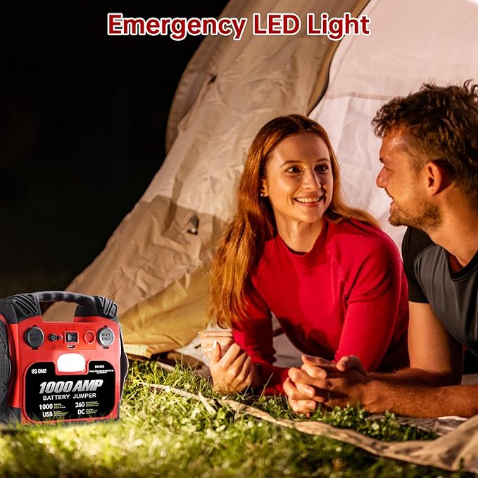 BS ONE 1000 Amp Peak Current Car Jump Stater, 12V Lead Acid Battey Jump Box with 260PSI Air Compressor, Jump Starter Battery Pack with Led Light & USB Output