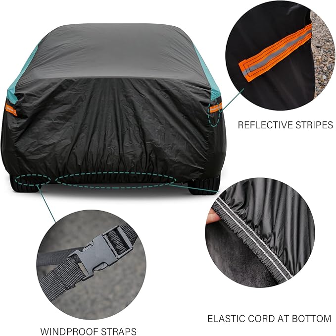 SUV Car Cover for Automobiles Waterproof All Weather, Universal Fit Subaru Outback, Buick Enclave, Chevrolet Equinox, Toyota RAV4/4Runner, Hyundai Santa Fe, Ford Edge, Volkswagen Tiguan etc.