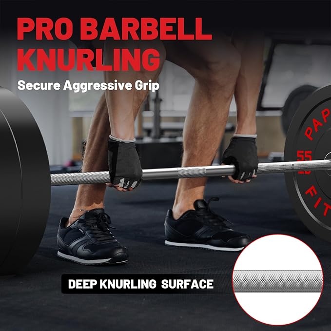 PAPABABE Olympic Barbell, 2-inch 45lb/35lb Weight Bar for Strength Training. 6.5ft/7ft Olympic Bar, 1000lb Plus Capacity, Chrome/Zinc Plating, knurled Grip for Bench Press Deadlift Squat