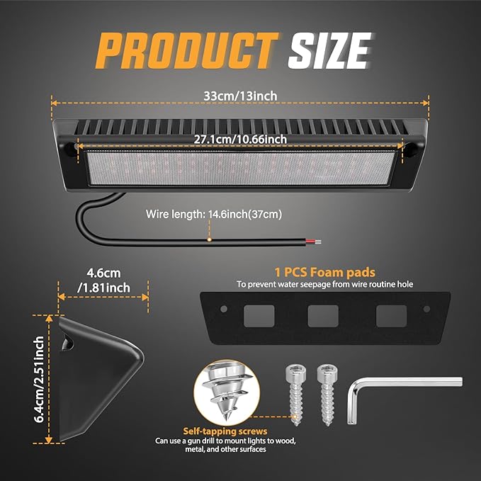 Nilight RV Exterior Lights 13 Inch Porch Light 1PC Amber Beam 12V 24V LED Scene Cargo Lighting Black Aluminum Housing for RVs Trailers Travel Campers 5th Wheels Motorhome SUV Truck