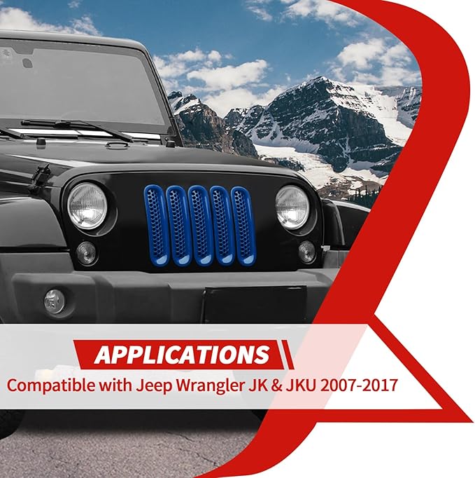For JK JKU Front Grille Inserts Blue Grill Mesh Clip-on Trim Covers fit for Jeep Wrangler JK & JKU 2007-2017 Exterior Accessories