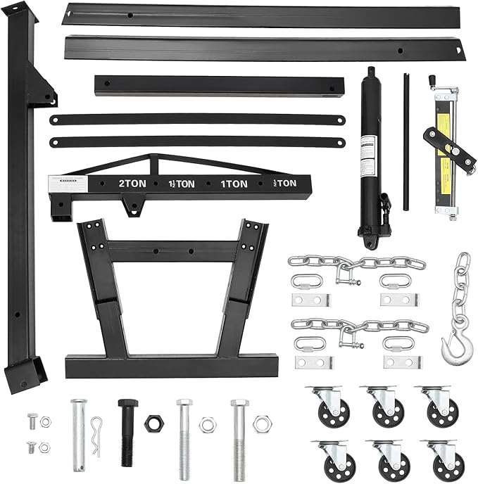 2-Ton Folding Engine Hoist Cherry Picker 4400 Lb Capacity Hydraulic Shop Crane with Telescoping Boom 6 Caster Wheels for Automotive Repair (Black, Engine Hoist with Lever)