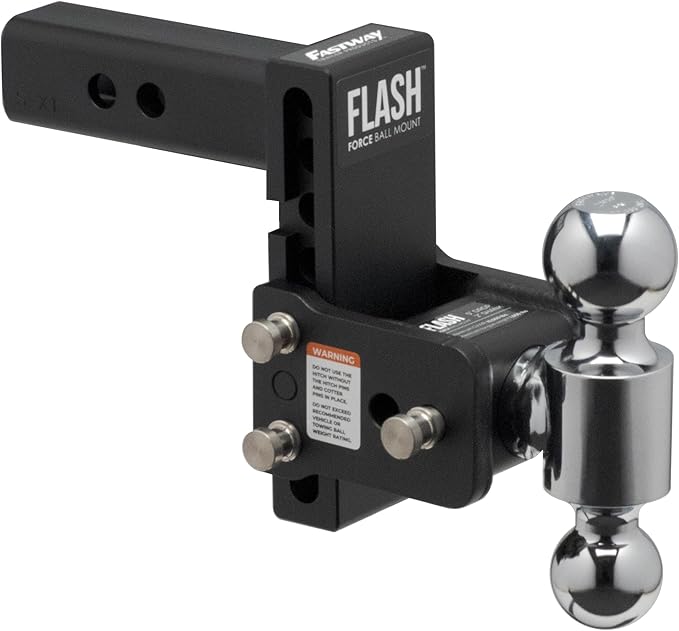 FASTWAY Flash Force Adjustable Steel Ball Mount, Dual Hitch Balls, Quick Height Adjustment, Stowable, for 2" and 2-1/2" Receiver, Heavy Duty (67-00-7350, 5" Drop, 5-1/2" Rise, 2" Receiver)