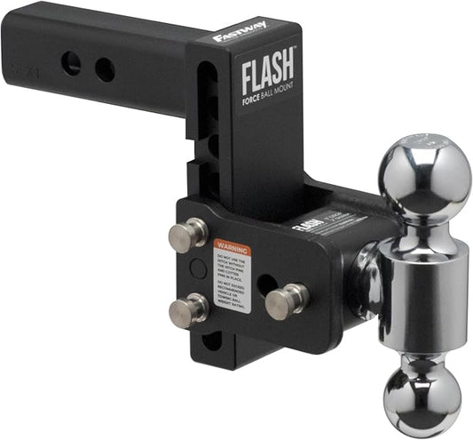 FASTWAY Flash Force Adjustable Steel Ball Mount, Dual Hitch Balls, Quick Height Adjustment, Stowable, for 2" and 2-1/2" Receiver, Heavy Duty (67-00-7350, 5" Drop, 5-1/2" Rise, 2" Receiver)