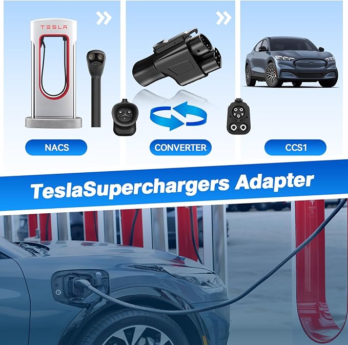 Tesla Fast Supercharger Adapter, NACS to CCS1 Charging Adapter, Max 500A 1000V for Ford, Rivian, GM,Volvo, Polestar, Electric Vehicle, Compatible with V3 V4 Tesla Station