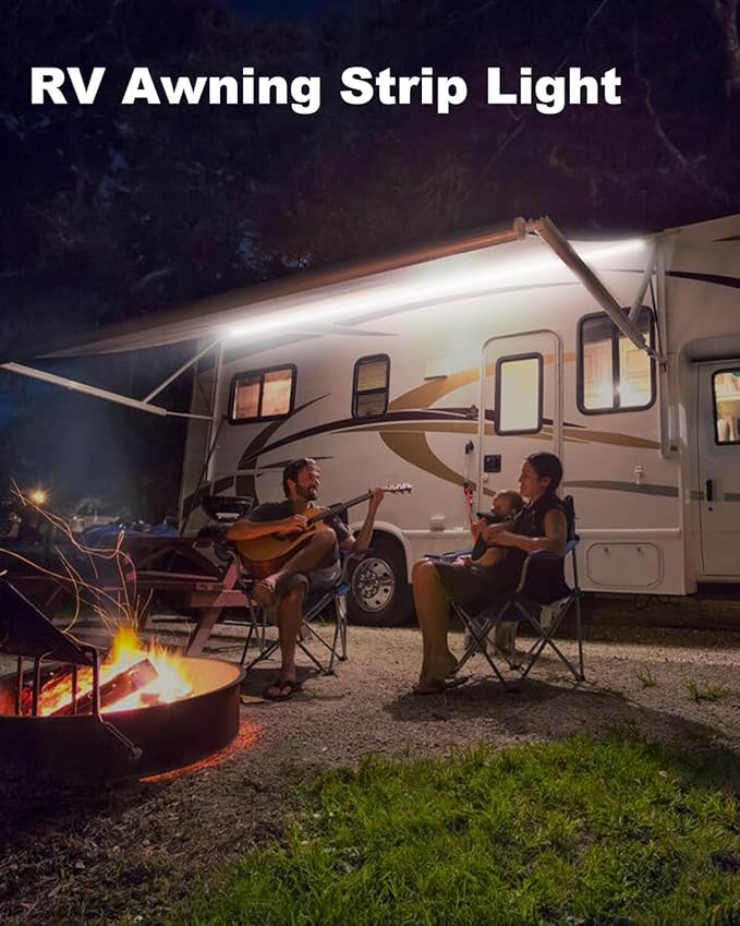 RV Awning Lights 12vdc 20ft White Exterior LED Strip Outdoor Camper Waterproof IP67 Motorhome Travel Trailer Canopy RV Underglow Tape Lights