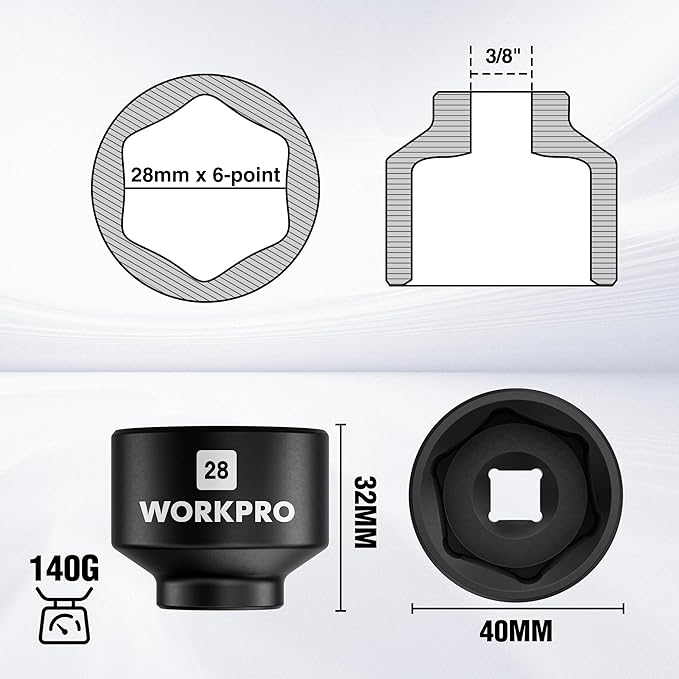 WORKPRO 28mm Oil Filter Socket Wrench, Oil Filter Removal Tool, Oil Filter Change Set, Ideal for Some Dodge Ram 6.7L Cummins Oil/Fuel Filter Canister