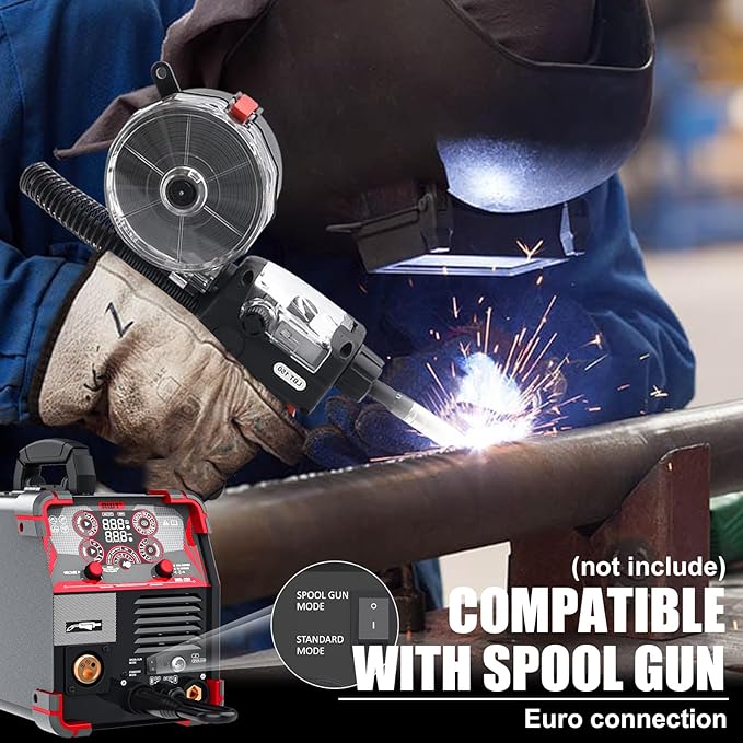 AWT MIG Welder, 200Amp 8 in 1 Gas MIG/Gasless Flux Core MIG/Stick/Lift TIG/Spot Welding/Spool Gun Aluminum MIG Welder, 110/220V Dual Voltage, Multi-Process Welding Machine With LED Digital Display