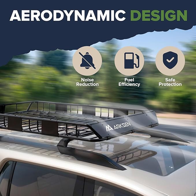 ARKSEN 64 x 39 x 5 Inch Upgrade Universal Roof Rack with Cargo Net, 2 Ratchet Straps - 150Lbs Capacity Heavy Duty Rooftop Cargo Carrier with Extension for Car, SUV & Pickup