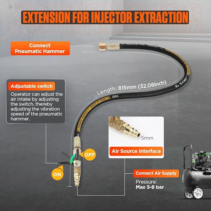 DUOYI Pneumatic Injector Puller 24pcs Diesel Injector Puller Set Labor-Saving Diesel Injector Extractor Tool for Diesel Engines Injector Puller Removal Set with Pneumatic Hammer,22pcs Adaptors