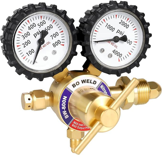 BO WELD Nitrogen Regulator with 0-800 PSI, CGA580 Inlet Connection and 1/4'' Male Flare Outlet Connection Gauges
