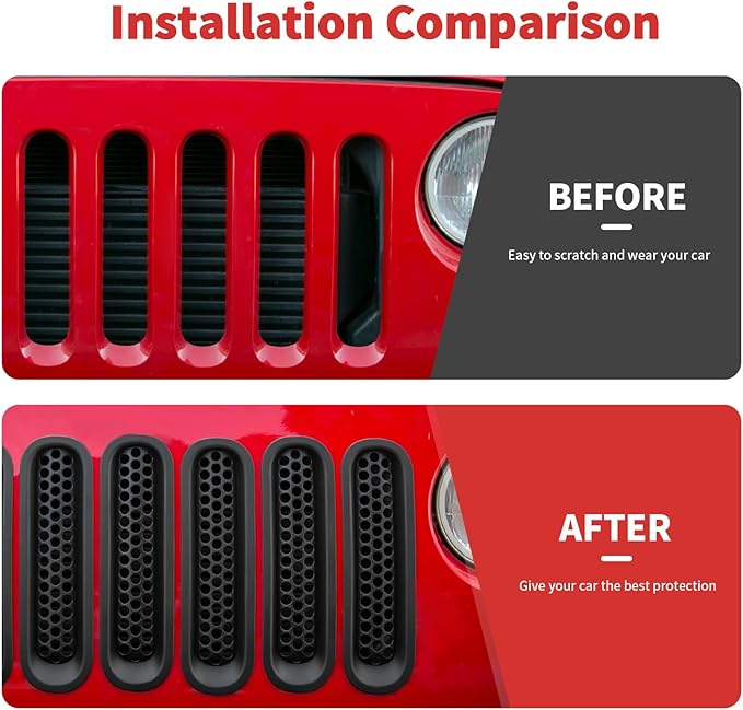 Mesh Grill Insert Grille Inserts Cover Fit for 2007-2018 Jeep Wrangler JK JKU(Matte Black)