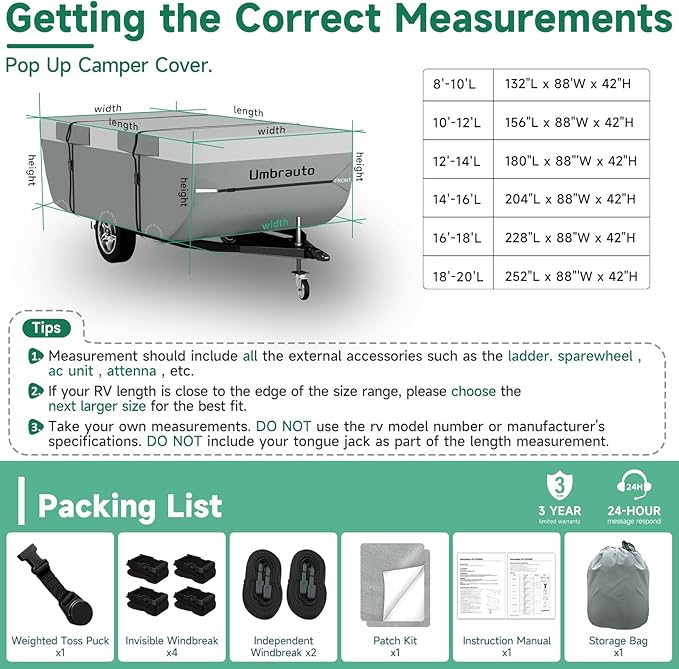 Umbrauto Pop Up Folding Camper Cover Fits 12'-14', Upgraded 7 Layers Top Tent Trailer Cover Waterproof Extra Thick Polypropylene Breathable Ripstop Pop Up Folding Trailer Cover