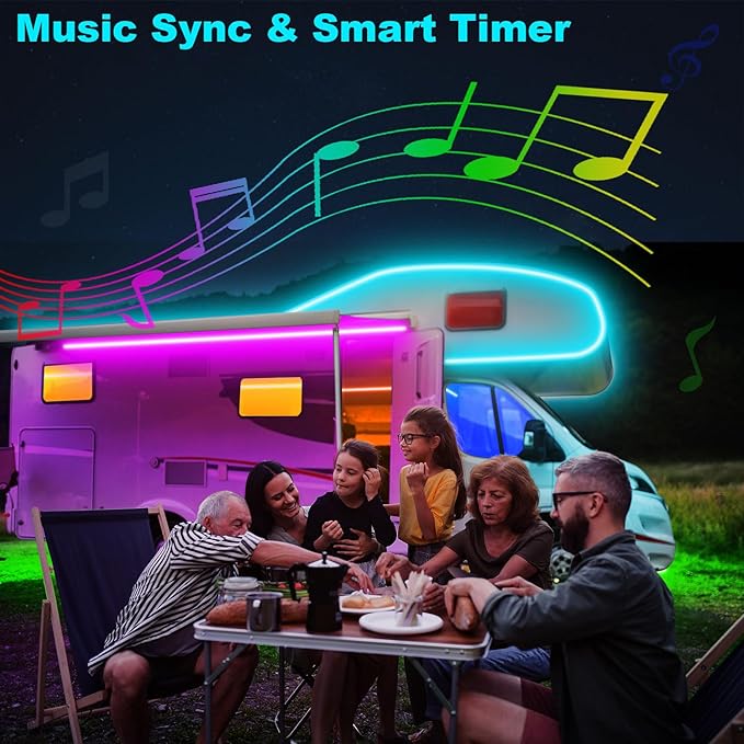 RV Awning LED Light Strip 20FT, 12V RGB Waterproof Underglow Led Light kit, Camper Awning Lights for RV Canopy Exterior, Travel Party, Van, Camper, Concession Trailer, Food Trucks