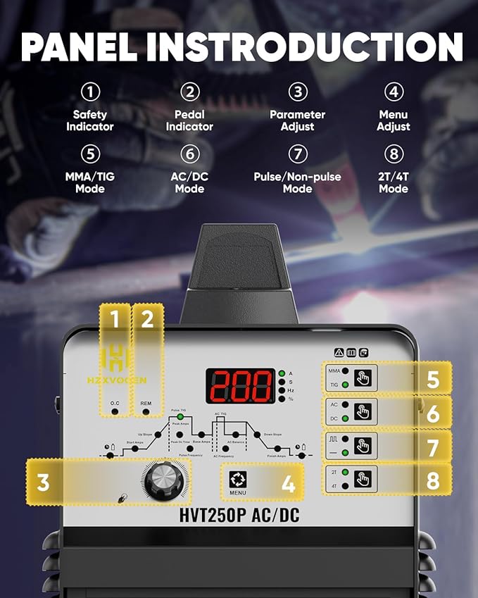 H HZXVOGEN TIG Welder AC DC with Pulse, 200A Aluminum TIG Welder with Square Wave 110V/220V IGBT Inverter HF TIG/Pulse TIG/Stick Welder Machine