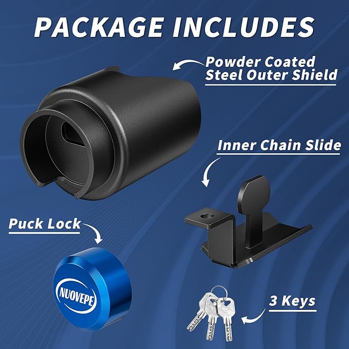 Trailer Lock Fits 2 Inch Couplers, Secures Safety Chains Anti-Theft Ball Hitch Lock, Pry-Resistant & Heavy-Duty Trailer Hitch Locks for RV | Boat | ATV | Utility Trailer (Blue)