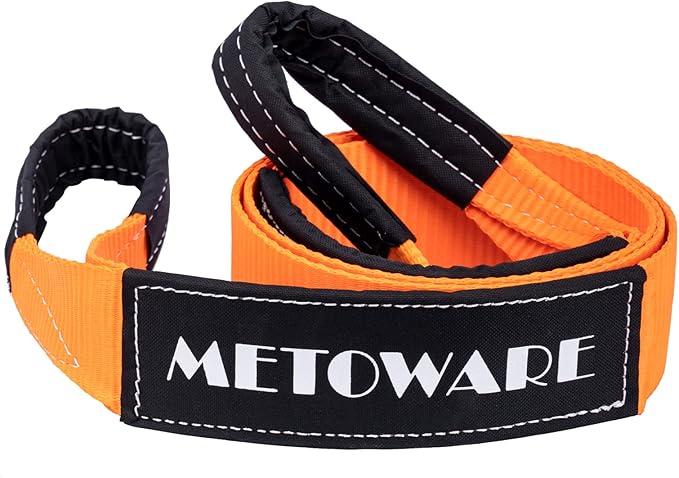 METOWARE Tree Saver Tow Strap 3'' × 8ft Recovery Strap, Heavy Duty Tow Straps with 35,000 lb Capacity, Triple Reinforced Loop Straps, Emergency Off Road Towing Rope, Extreme Water-Resistant (Orange)