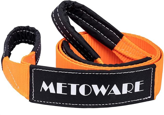 METOWARE Tree Saver Tow Strap 3'' × 8ft Recovery Strap, Heavy Duty Tow Straps with 35,000 lb Capacity, Triple Reinforced Loop Straps, Emergency Off Road Towing Rope, Extreme Water-Resistant (Orange)
