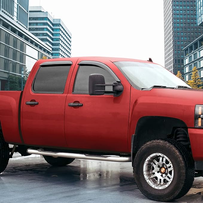 Voron Glass Tape-on Extra Durable Rain Guards for Trucks Chevrolet (Chevy) Silverado/GMC Sierra 2007-2013 Crew Cab, Window Deflectors, Vent Window Visors, 4 Pieces - 120003