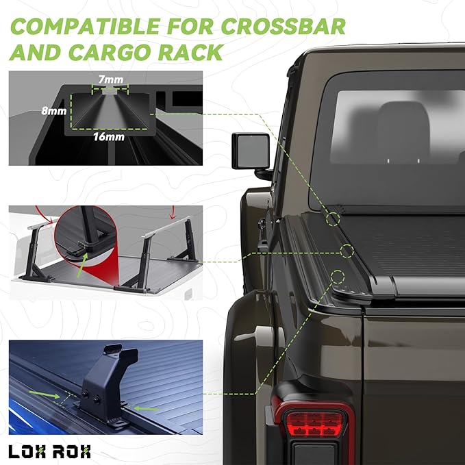 LOR ROX Retractable Hard Truck Bed Tonneau Cover for 2019-2023 Jeep Gladiato 5' Ft Bed (60.3") | Easy to Install | No Drilling Required Install | Enhanced Security & Sleek Design | Aluminum