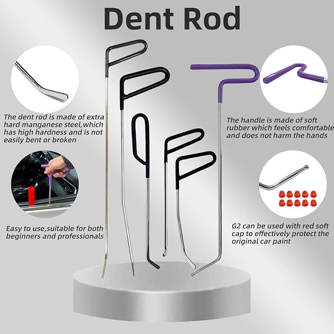 29 Pcs Paintless Dent Repair Rods, Dent Rods Removal Kit, Stainless Steel Dent Rods, Professional Hail Dent Removal Tool for Minor Dents, Door Dings and Hail Damag