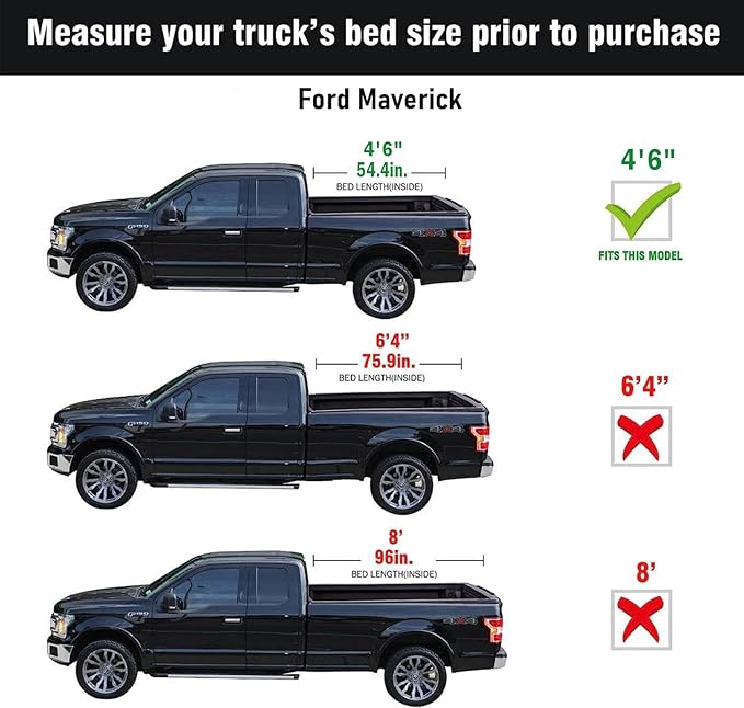 Tutel Low Profile Hard Shell Folding Truck Bed Tonneau Cover|Fits 2022-2026 Ford Maverick 4'6" Bed (54.4") - TTLTMLPT037