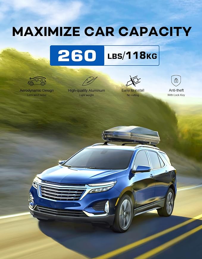 260lbs Lockable Roof Rack Cross Bars Compatible with 2018-2024 Chevy Chevrolet Equinox & 2018-2024 GMC Terrain,Heavy Duty Aluminum Roof Rails Crossbars Rooftop Cargo Canoe Black Luggage