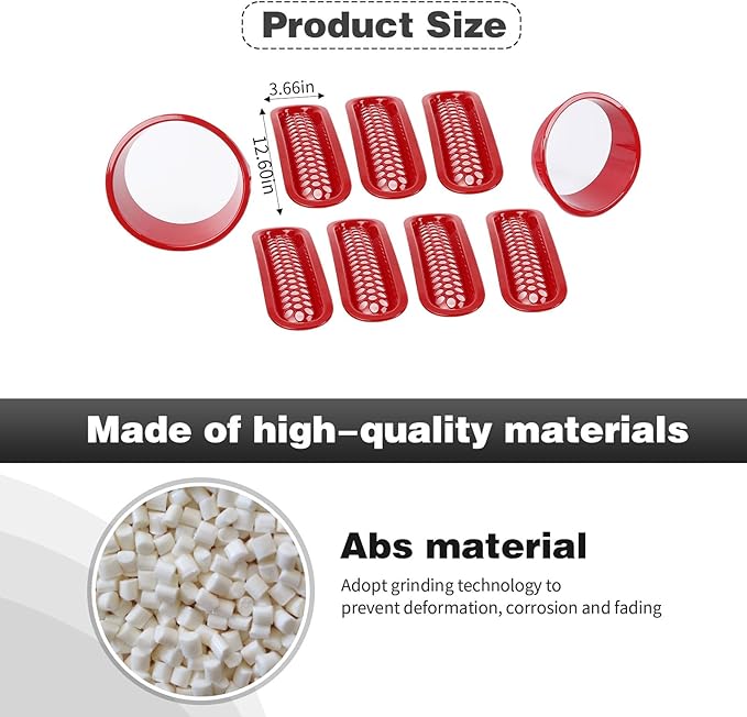 CheroCar for JK Mesh Grille Grill Insert & Headlight Cover Trim Exterior Accessories for Jeep Wrangler JK 2007-2017,Red…