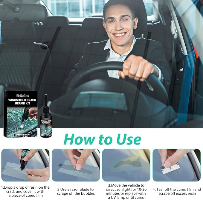 Cracked Windshield Repair Kit,Car Windshield Crack Repair Kit,Fast and Convenient,Glass Repair Liquid for Cracks,Applicable to All Types of Cracks（2Pcs）