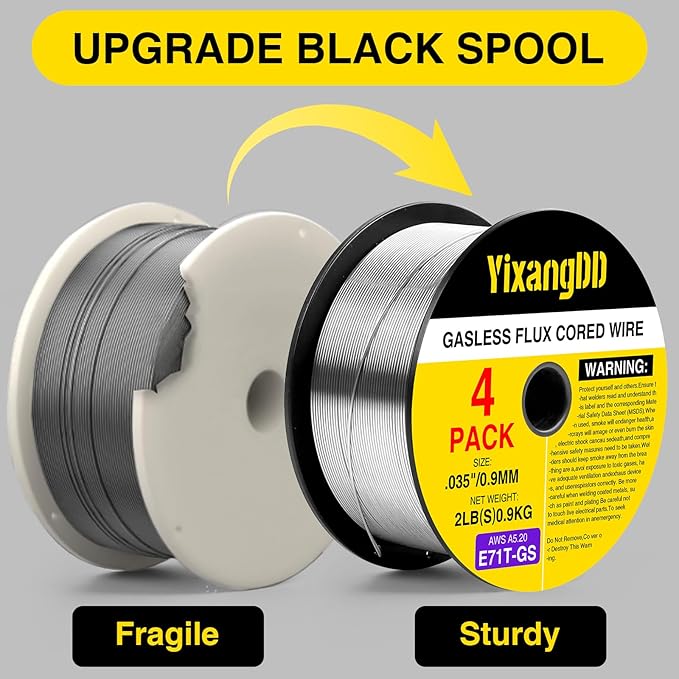4-Pack 0.035" Flux Core Welding Wire, E71T-GS Low Splatter Gasless Mild Carbon Steel Mig Welding Wire, Compatible With Most Welder, 2-Pound Each
