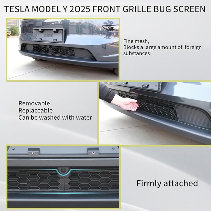 3PCS Front Grill for 2025 2026 Tesla Model Y Juniper Mesh Grille Inserts & Air Inlet Vent Cover with Insect Protection Accessories for Tesla New Model Y Accessories