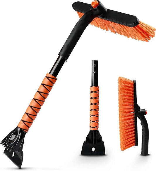 EcoNour 27" 3 in 1 Snow Brush with ice Scraper for car Windshield and Window | 360° Aluminum Rotatable Snow Brush for car | Winter Snow Removal Tools with Detachable Foam Grip | Winter Car Accessories