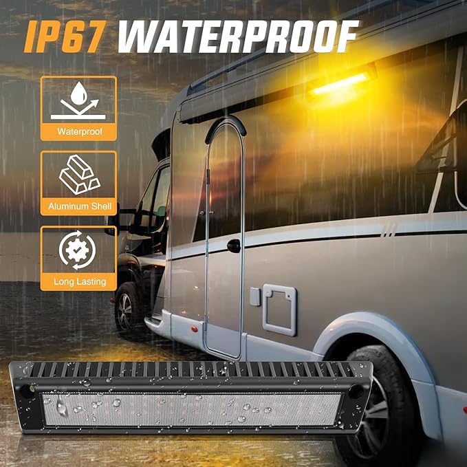 Nilight RV Exterior Lights 13 Inch Porch Light 1PC Amber Beam 12V 24V LED Scene Cargo Lighting Black Aluminum Housing for RVs Trailers Travel Campers 5th Wheels Motorhome SUV Truck