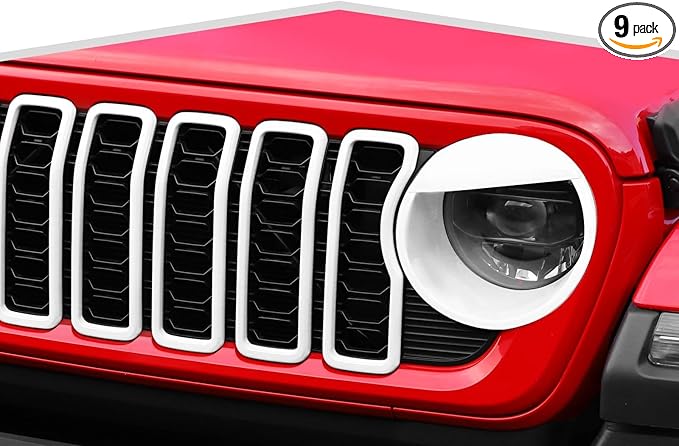 Front Grill Inserts Front Headlight Cover Kit fit for Jeep Wrangler JL JLU Gladiator JT 2024+ Exterior Accessories,White