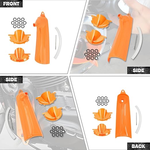 HDBUBALUS Primary Case Oil Fill Funnels Oil Filter Funnel Set with 10 Pack Primary Drain Plugs Compatible with Harley Orange