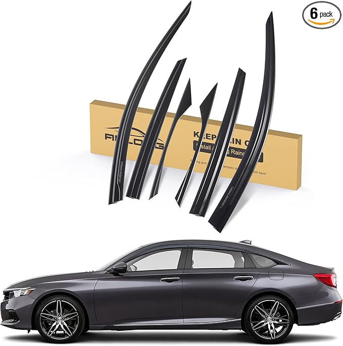ACLONG Smoke Rain Guards Fit for Honda Accord 2018 2019 2020 2021 2022 Tape-On Side Shatterproof Window Visor, Window Deflectors, 6-Piece Set