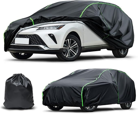 Waterproof Car Cover Compatible with Ford Edge/CR-V/X3/RDX/GLC/Macan/Venza All-Weather Protection, 185"-189" SUV PEVA Car Cover with Zipper Door