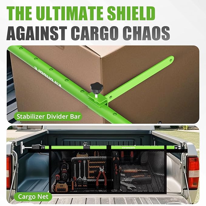 Adjustable Cargo Bar, 40" to 79" Non-Slip Truck Bed Divider, Cargo Bar for Pickup Truck Bed Cargo Bars for SUVs, Trailers, Vans, Comes with 2 Cargo Bars, 2 Dividers, 1 Cargo Net