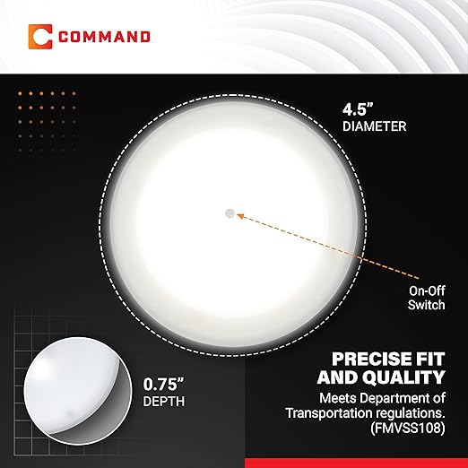 Command Electronics OEM 12V LED RV Low Profile Surface Mount Ceiling Light with Switch – Made in USA – 4.5" Diameter – 2-Pack