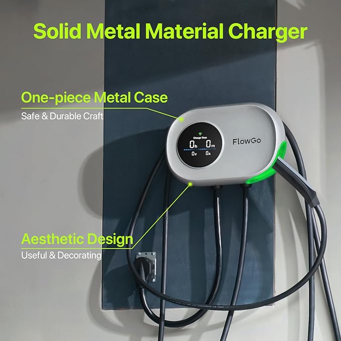 Level 2 Charger for Tesla 50A Smart Home Charger NACS 240V Tesla Charger 50 Apms Large Motion-Activate Display Screen One-Piece Housing Metal Case 25 FT Cable NEMA 14-50 Plug