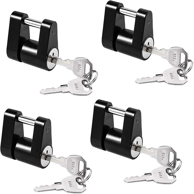 CZC AUTO Black Trailer Hitch Coupler Lock, Dia 1/4 Inch, 3/4 Inch Span for Tow Boat RV Truck Car's Coupler Keyed Alike (4 Pack, Black)