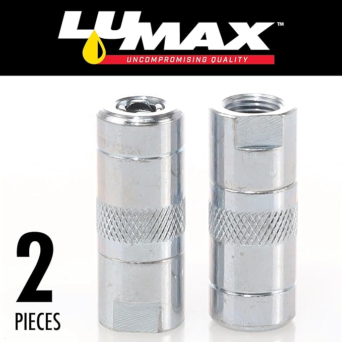 LUMAX LX-1400-2 Silver 1/8" NPT Standard Grease Coupler (Pack of 2). Standard Grease Coupler. Fits All 1/8" NPT Threads. 4500 PSI (310 Bar) Maximum Operating Pressure.