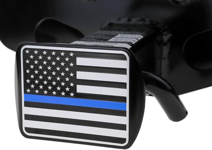 eVerHITCH USA American Flag Metal Hitch Cover (Fits 2" Receivers, Black & Chrome with Thin Blue line)
