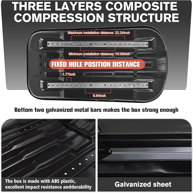 Gray Rooftop Cargo Box Carrier Large 13 Cubic Feet Car Top Mount Travel Luggage Storage, Dual Side Opening, Roof Cargo Boxes Waterproof Rooftop Storage Box Extra Keys, Straps