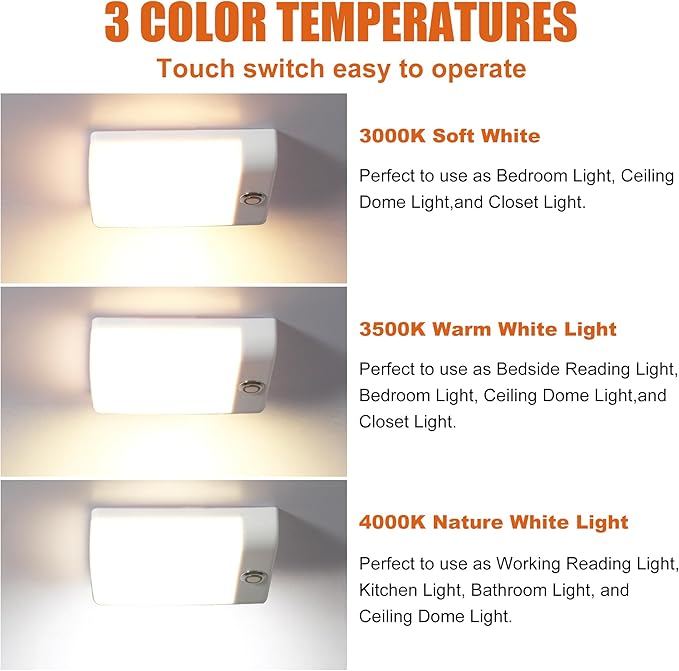 Facon LED 12V RV Interior Lights with Touch Dimmable Switch, Single Dome Light 6W 500LM, 3Colors: 3000K/3500K/4000K, 12Volts LED Ceiling Light for RV, Camper, Caravan, Trailer, 5th Wheel, Boat