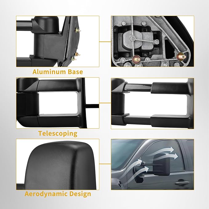 DWVO Side Tow Mirrors Compatible with Chevy GMC 1999 2000 2001 2002 2003 2004 2005 2006 Silverado Sierra, 00-06 Tahoe Suburban 1500 2500 Yukon XL Truck, Manual Adjustment Folding Telescoping