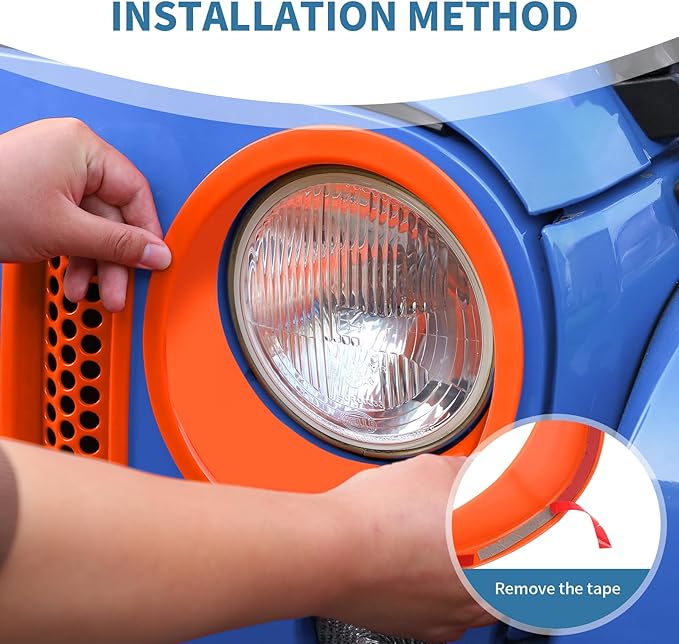 for Jeep JK Front Grille Inserts & Headlight Cover Trim Ring for Jeep Wrangler JK JKU 2007-2017 Orange Exterior Accessories 9pcs